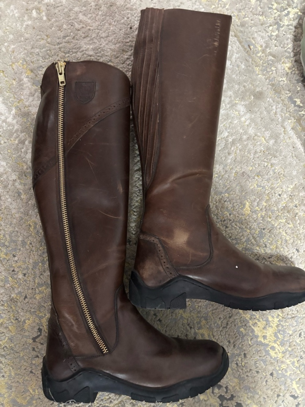 Tall Brown Leather Riding Boots with Gold Zipper size 10